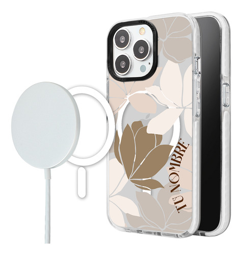 Funda Para iPhone Magsafe Para Mujer Flores Tu Nombre