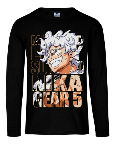 Playera Manga Larga Monkey D Luffy Gear 5 Nika Negro