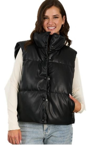 Parka Mujer Puffa P.u Sin Mangas Cuello Alto Negro - Polemic