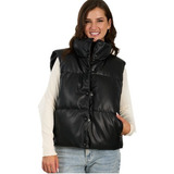 Parka Mujer Puffa P.u Sin Mangas Cuello Alto Negro - Polemic