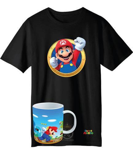 Polera Mario Bros + Tazon - Juego - Nintendo - Estampaking