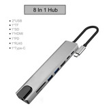 Adaptador Multipuerto Hub Tipo C 8 En 1 Hdmi Rj45 Usb Sd Td