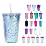 Paquete Mayoreo Vaso Glitter Con Popote