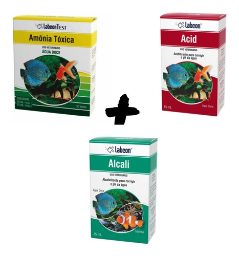 Kit Labcon Alcali 15ml+acid 15ml+teste Amônia Água Doce 50 T