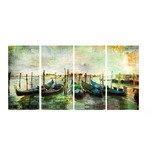 Quadro Grande Barcos Veneza Praia 100x200 4 Partes