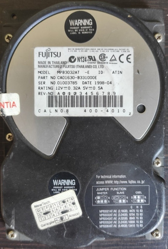 Hd Fujitsu Antigo Com Defeito Para Coleção Ano 1.998