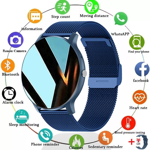 Reloj Inteligente Mujere Hombre Deportivo Llamada Bluetooth Color De La Correa Azul