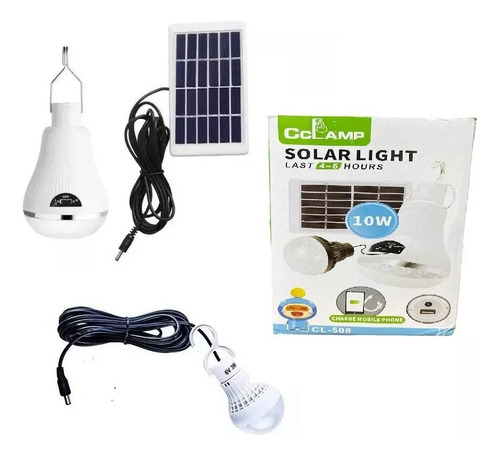 Kit Ampolleta Led Camping 10w Solar Con Panel 7 Horas De Luz