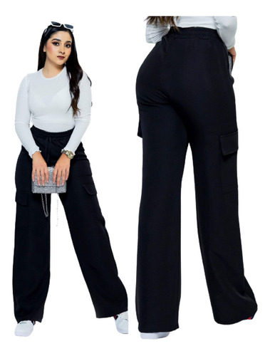 Pantalon Holgado Con Resorte En La Cintura Y Bolsas Laterale