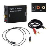 Kit Conversor Áudio Digital P/ Analógico Cabos Óptico Rca P2
