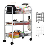 Carrito Organizador Metalico Con Ruedas Multiusos 3 Niveles Color Gris