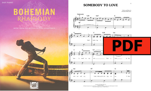Partitura Piano Facil Queen Bohemian Rhapsody Digital Oficial 20 Songs 2018