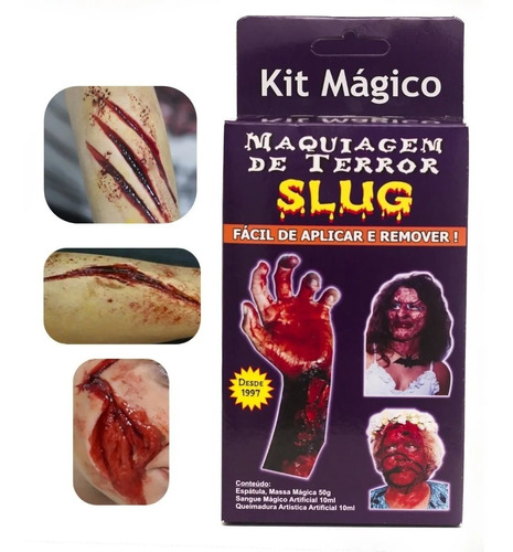 Kit Slug Maquiagem Terror Sangue Artificiale Latex 100 Ml Fl