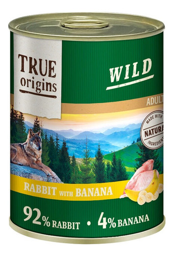 Lata True Origins Wild Perro Rabbit With Banana 400g