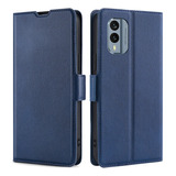 Funda De Teléfono Pu Con Hebilla Lateral Azul Para Nokia X30