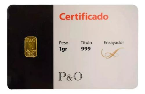Lingote De Oro 24 Kilates P&o Certificado De Autenticidad