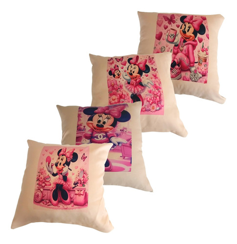 Kit C/4 Capas De Almofadas Decorativas Minnie 45x45 Estampad