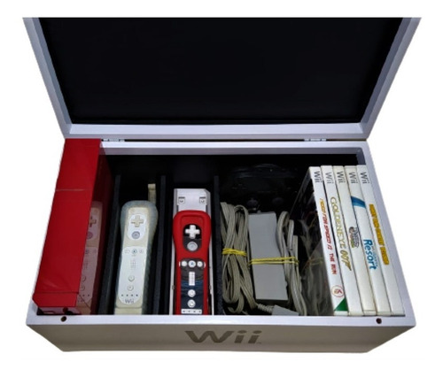 Caixa Com Divisória Nintendo Wii Vermelho De Madeira Mdf
