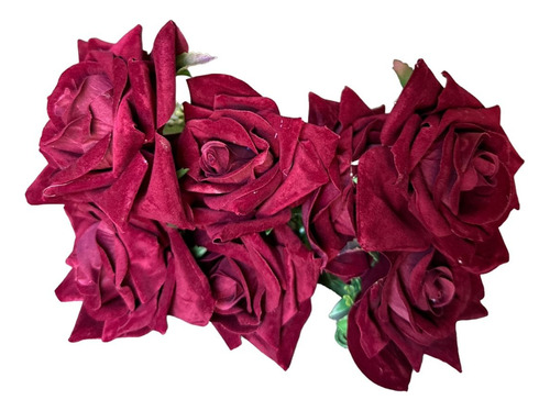 Buquê Rosa Aveludada Grande Artificial Premium Com 7 Flores