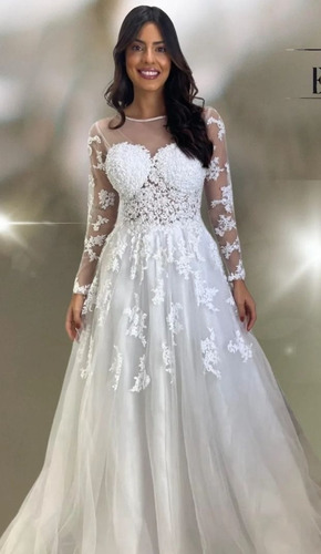 Vestido De Noiva Princesa Com Manga 