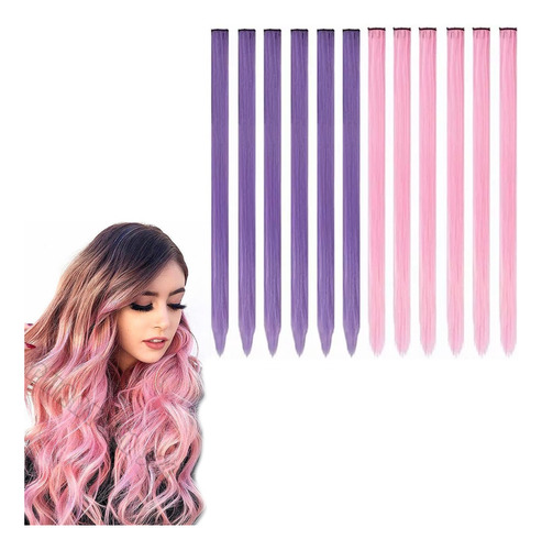 Set De 10 Extensiones De Cabello Color Con Clip Niña Princes