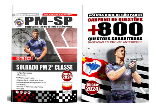 Novo Kit Apostila Atualizado + Questões Pm Sp 2024 Polícia Militar De São Paulo - Soldado Pm 2ª Classe
