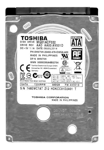 Discos Duro 500gb Hdd Toshiba Sata Mq01acf050 (caixa Aberta)