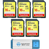 Sandisk Extreme - Tarjeta Sd De 16 Gb (5 Unidades) Speed Cl.