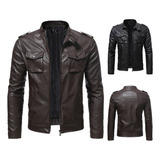 Chaqueta De Moto Clásica De Cuero Sintético For Hombre