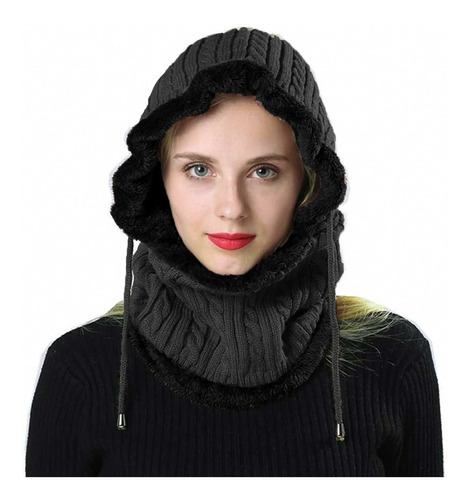 Pasamontañas Gorro Cuello Lana Mujer Invierno Con Corderito