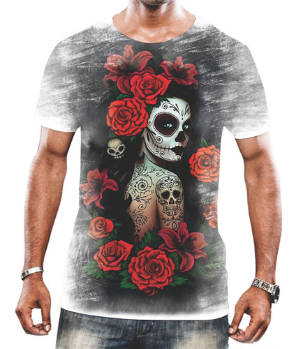 Camisa Camiseta Masculina Caveira Mexicana Catrina Flor 2