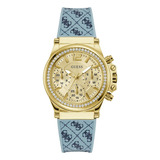 Reloj Mujer Guess Dama Venus Resistente Agua Dorado Watch Correa Azul Acero