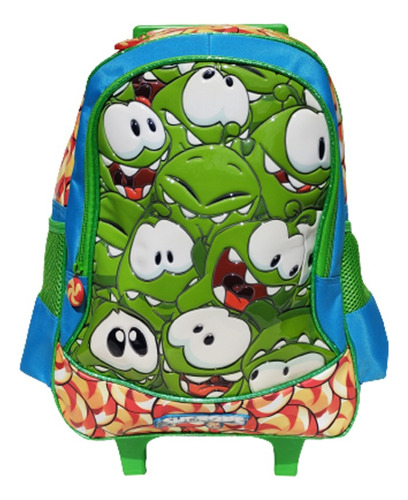 Mochila Escolar Con Llantas Cut The Rope Color Azul Con Verde