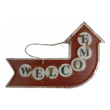 Placa Decorativa Em Metal Alto Relevo Welcome Seta