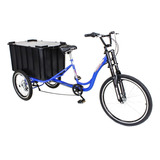 Triciclo Carga Multiuso 150kg Marchas Caixa Fechada Azul