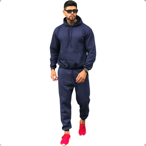 Conjunto Moletom Masculino Jogger Liso Bolso Frontal Slim 