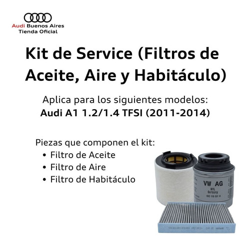 Kit De Filtros Audi A1 1.2/1.4 Tfsi (2011-2014) Audi Foto 2
