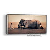 Cuadro Canvas Elefante Y Niño Con Marco Flot. 140x70cm