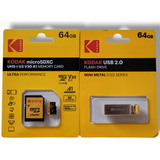 Kit Kodak - Cartão De Memória 64gb + Pendrive Metal 64gb