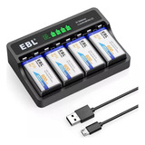 Combo Cargador Baterias 9v + 4 Baterias 600mah Ebl Smart Usb