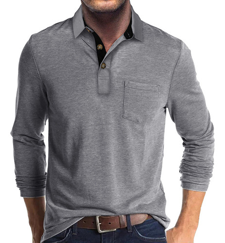 Camisas De Manga Larga Henley For Hombre, Casual, Ajustada,