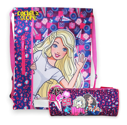 Morral Jardin Niñas Bolsa Cordel Barbie + Estuche Violeta