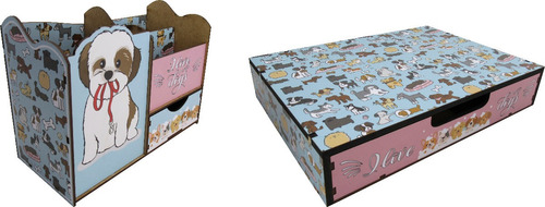 Porta Treco E Organizador Mesa Kit 2 Peças Love Cachorrinho