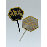 2 Cake Topper Letrero Happy Birthday Pastel Negro/blanco