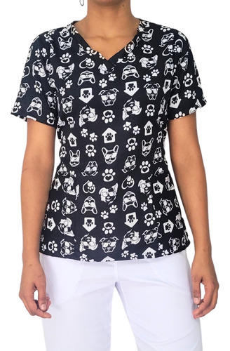 Camisa Scrubs Estampa Cães Cachorro Veterinária Vet