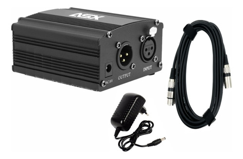 Phantom Power Asx Fantom 48v + Fonte + Cabo Xlr - 110v