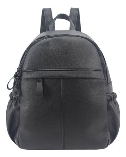 Mochila Amayra Simil Cuero Clásica Moda Urbana Color Negro 23801