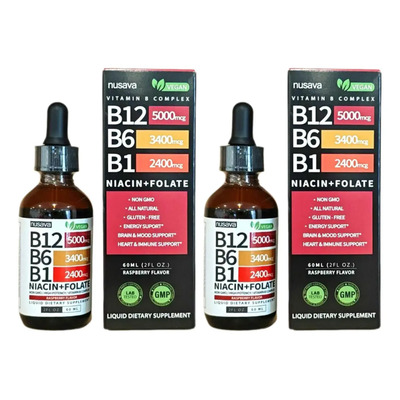 Elfleaf Nusava Vitamina B12,b6 Y B1 Gotas Líquidas, Complejo B Sublingual,contiene Nicotinamida Y Ácido Fólico,apoya La Salud Del Cerebro, El Corazón Y La Piel 60ml 2pcs Sin Sabor | Meses sin interés