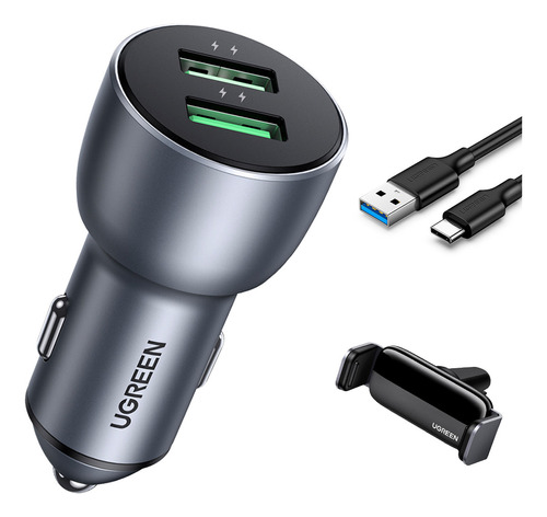 Carregador Ugreen Veiculo Usb A 42w + Suporte + Cabo Usb C