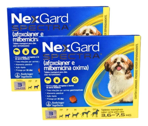 2 Nexgard Spectra Antipulga Para Cães Cão De 3,6 A 7,5kg 6tb